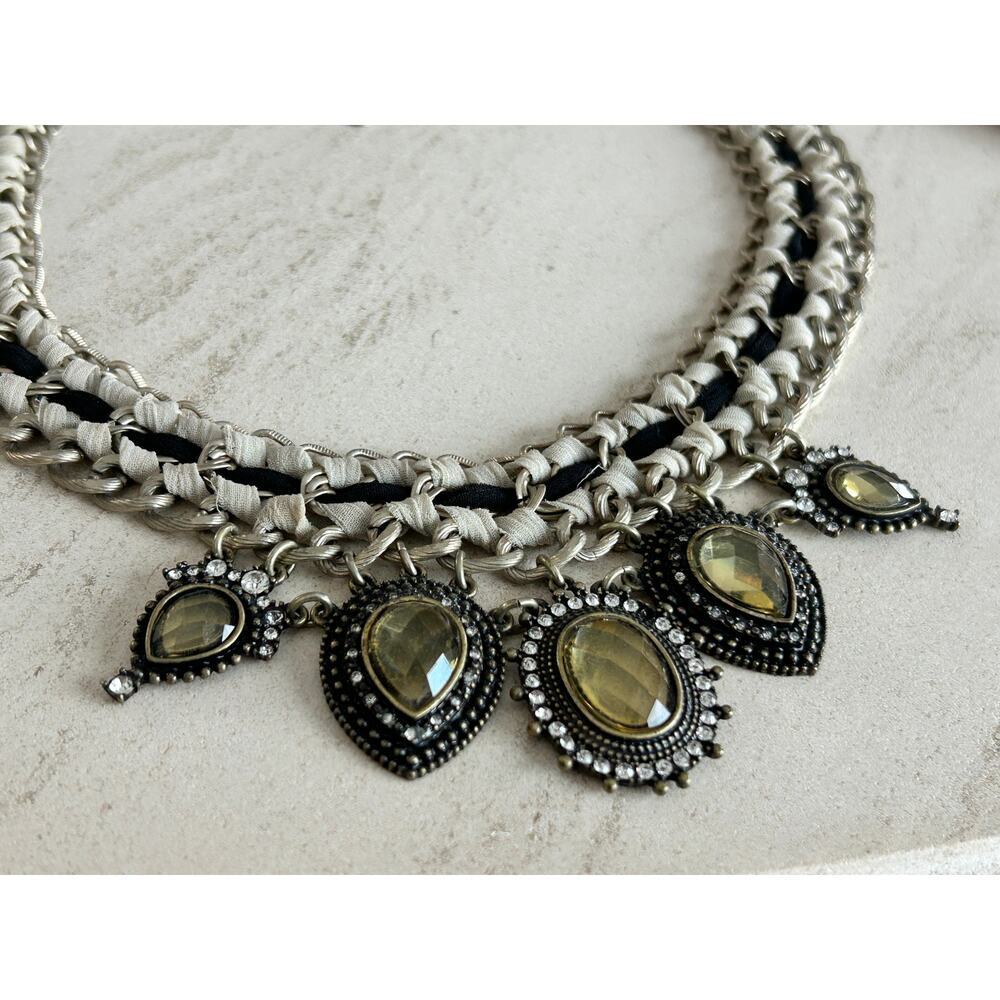 Ann Taylor LOFT Statement Necklace – Mixed Media Chain & Cord Crystal Pendants - Picture 5 of 5